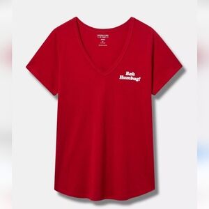 Torrid Red V-Neck Jersey Top Bah Humbug. NWT